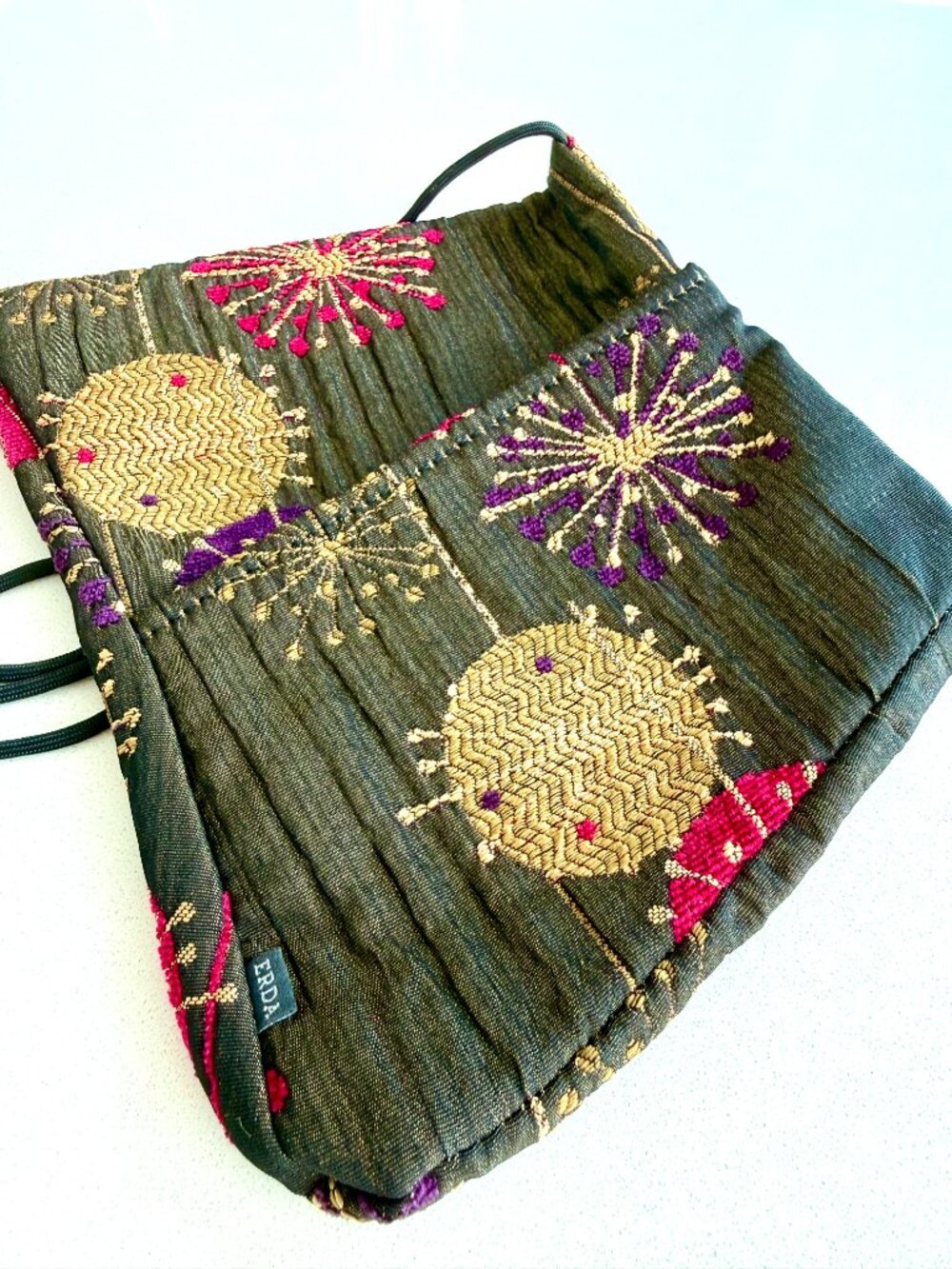 Tapestry Crossbody Bag Adjustable Metallic Embroidered Zip Erda of Maine Vintage